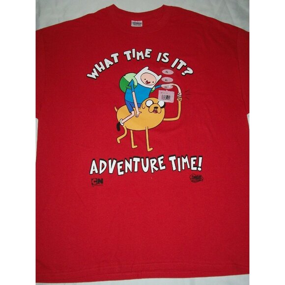 Gildan Finn & Jake Mens Adventure What Time Is It Red T-shirt Cartoon Size XL - Picture 2 of 4